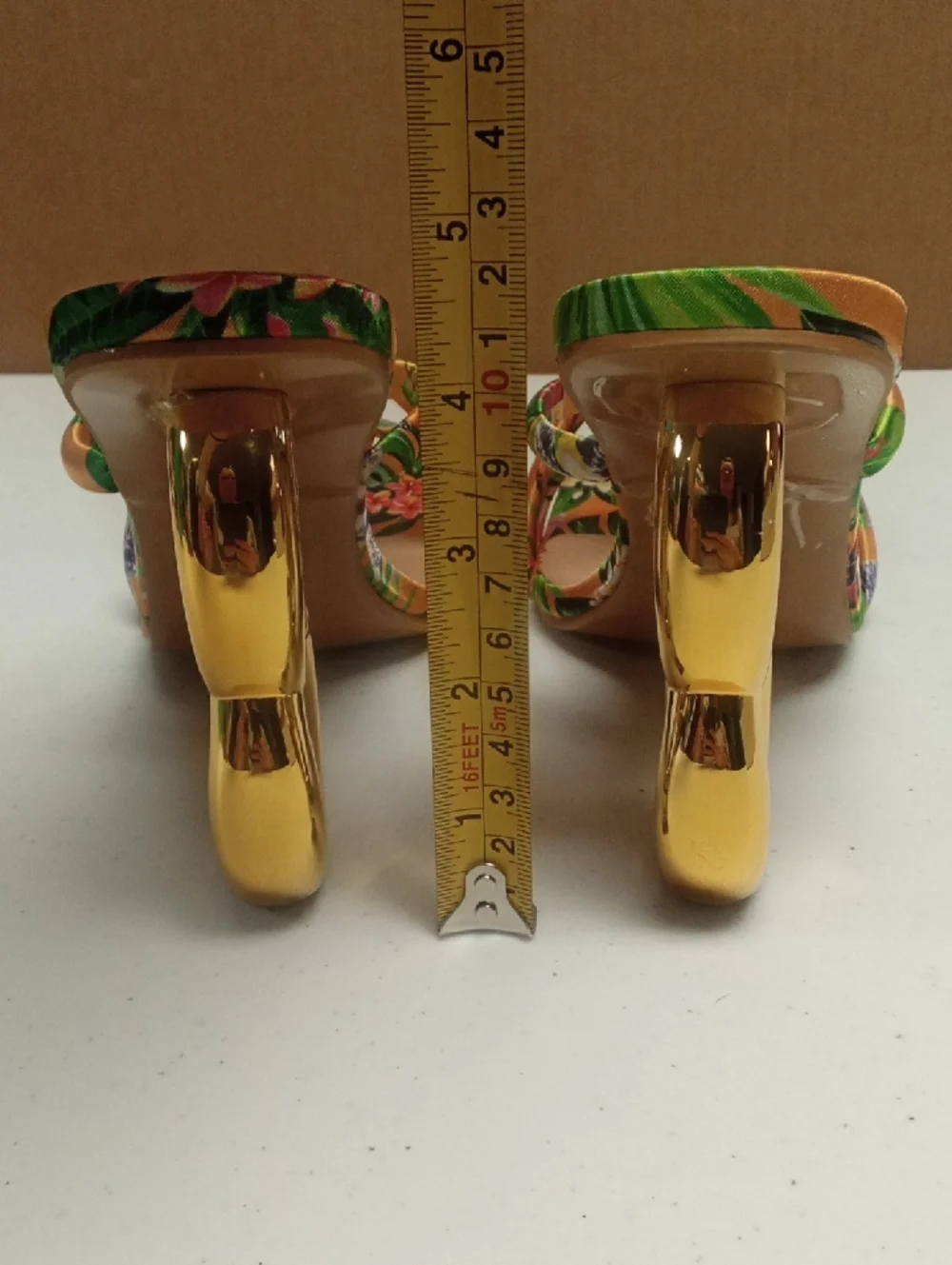 Floral Multicolor Strappy Mule with Gold Sculpted Heel